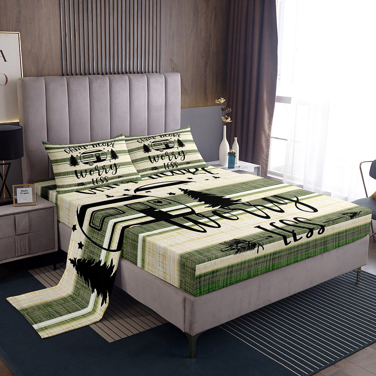 Camper Sheet Set,Camping Themed Bed Sheets,RV Camping Car Fitted Sheet