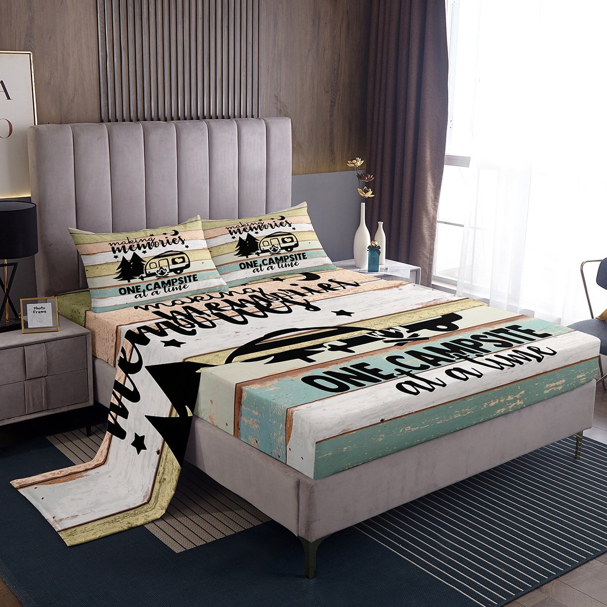 Camper Sheet Set,Camping Themed Bed Sheets for Travel Trailer,RV