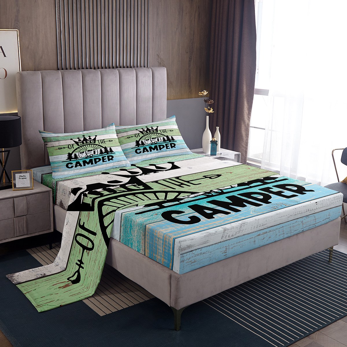 Camper Sheet Set for Men,Camping Themed Bed Sheets,RV Camping Car