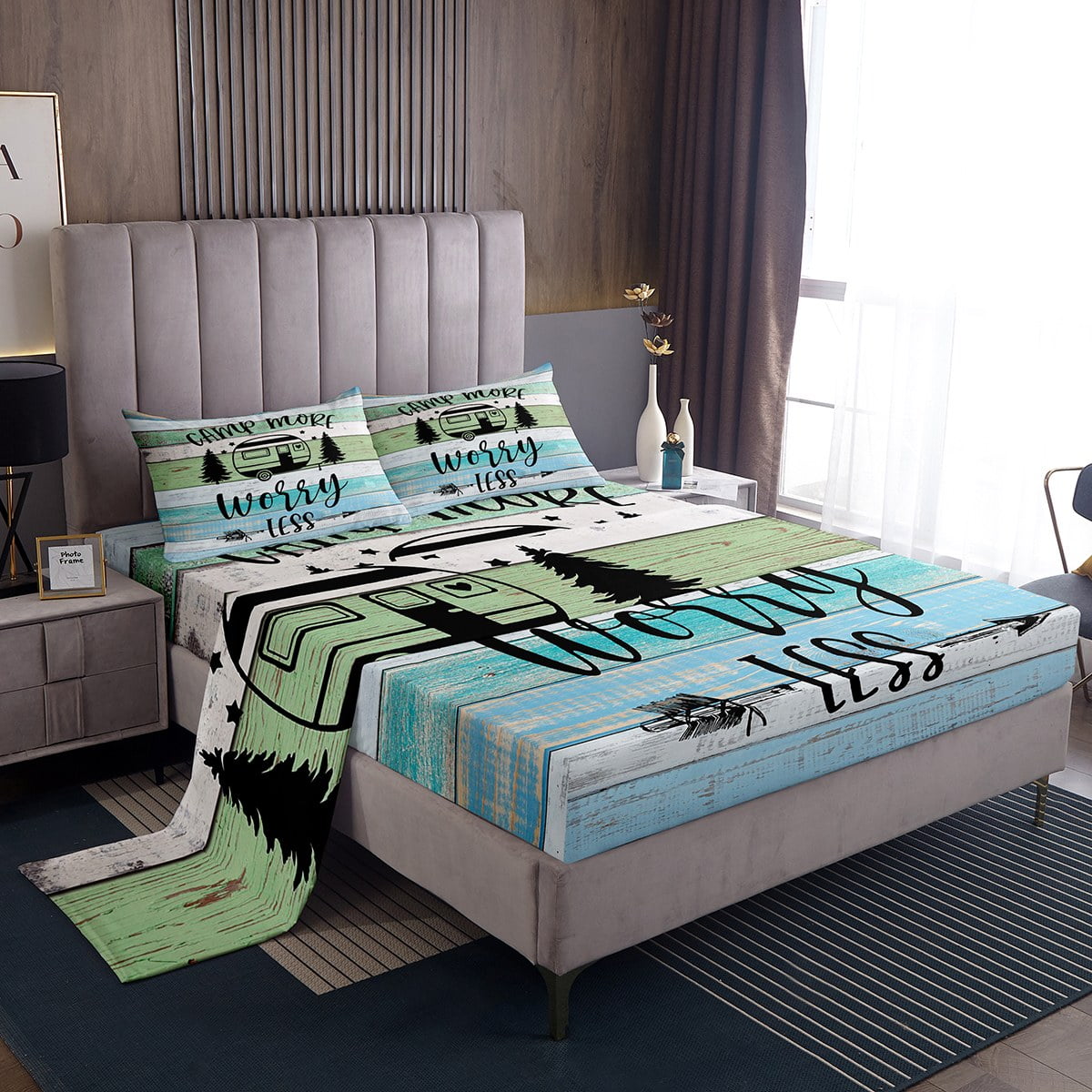 Camper Sheet Set for Women,Camping Themed Bed Sheets,RV Camping Car