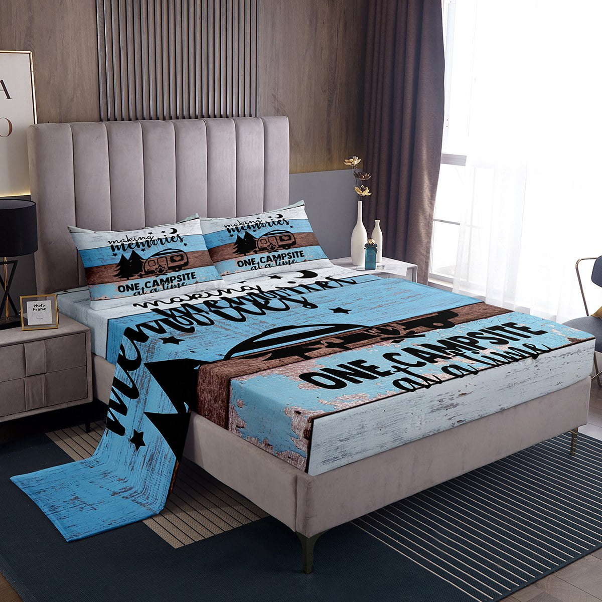 Camper Sheet Set for Women,Camping Themed Bed Sheets,RV Camping Car