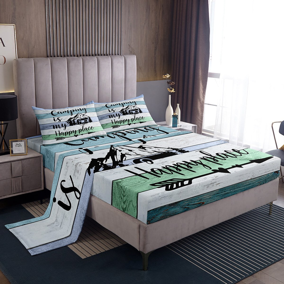 Camper Sheet Set for Women,Camping Themed Bed Sheets,RV Camping Car