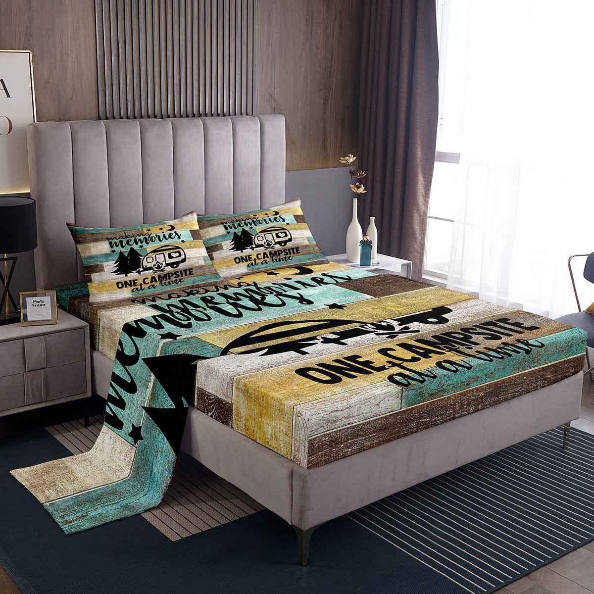 Camper Sheet Set for Women,Camping Themed Bed Sheets,RV Camping Car