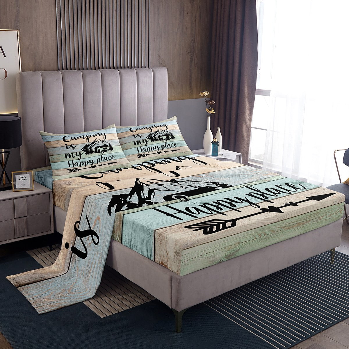 Camper Sheet Set for Women,Camping Themed Bed Sheets,RV Camping Car