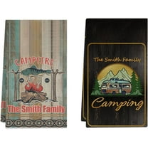 Camper Site Kitchen Towels and Custom Dishcloths Family Name Hand Towel,Campsite Cabin RV Drying Cloth Hand Towels Tea Towels for Bathroom Kitchen, Camping Lovers Adventurers Gifts