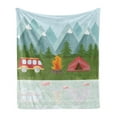 thumbnail image 1 of Camper Soft Flannel Fleece Throw Blanket, Cartoon Tent and Hippie Style Caravan in the Mountains Countryside Activities, Cozy Plush for Indoor and Outdoor Use, 60" x 80", Multicolor, by Ambesonne, 1 of 5
