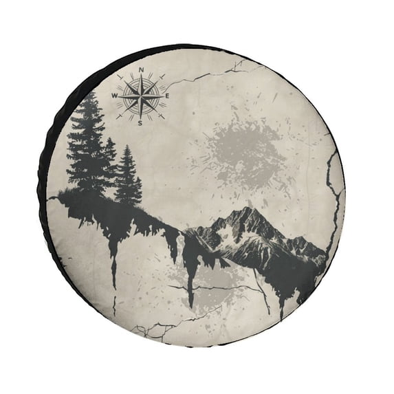 Camper Spare Tire Cover 12 Inch Nature Mountain Compass Wheel Protectors Tyre Covers Weatherproof Wheel Covers Mountain Compass Nature Camper for Camper Travel Trailer SUV Truck