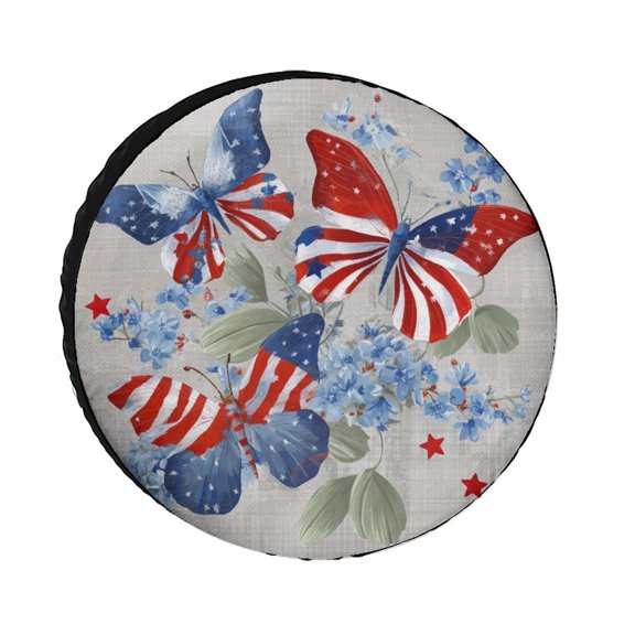 Camper Spare Tire Cover 12inch Butterfly Star Waterproof Sun Protection Memorial Day Patriotic for Camper Travel Trailer SUV Truck