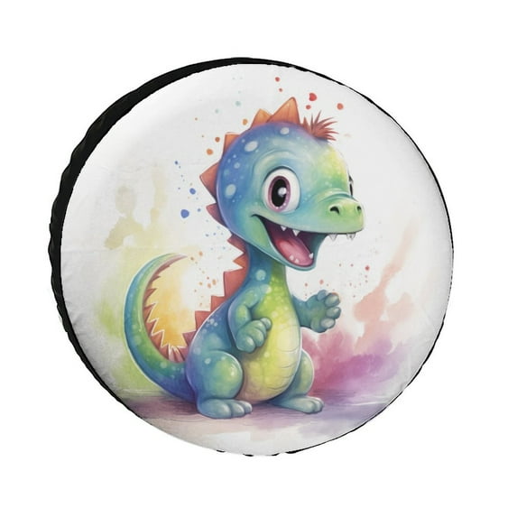Camper Spare Tire Cover 12inch Watercolor Drawing Of A Baby Dinosaur Weatherproof Universal Wheel Protectors Green Dinosaurs Fit for SUV Truck Travel Trailer Waterproof Wheel Cover