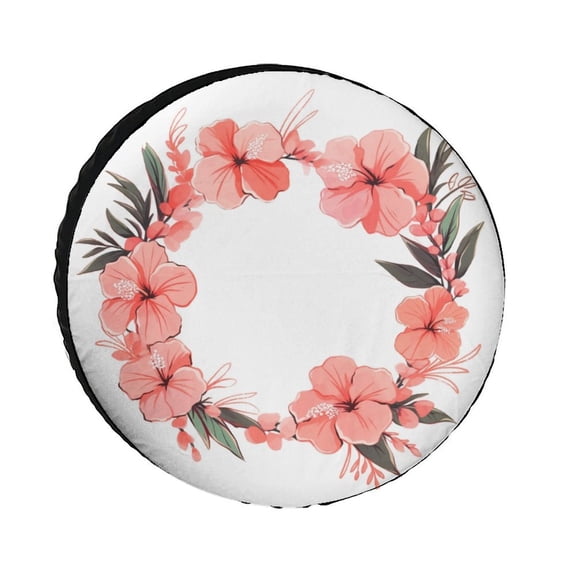Camper Spare Tire Cover 14inch Hibiscus Flowers Wreath Protectors Weatherproof Dust-Proof Hawaiian Style for Camper Trailer Truck SUV Universal