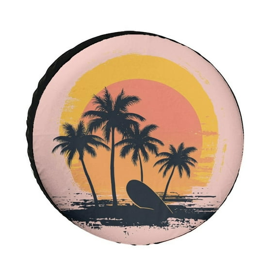 Camper Spare Tire Cover 14inch Tropical Beach Sunset Landscape Wheel Protectors Tire Covers Weatherproof Wheel Covers Sunset Nature Landscape Universal for Trailer SUV Truck Camper Travel