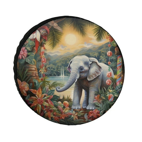 Camper Spare Tire Cover 14inch Tropical Elephant with Leaves Flowers ...