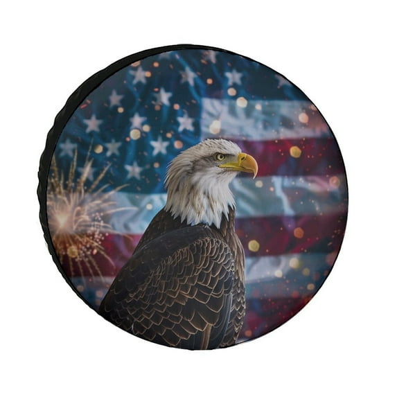 Camper Spare Tire Cover 15 Inch An Eagle with The American Flag Waterproof Polyester Wheel Protectors Wheel Covers Memorial Day for Travel Trailer Camper Truck SUV Camper