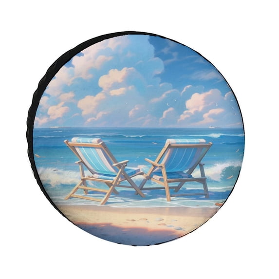 Camper Spare Tire Cover 15inch Beach Chairs-1 Wheel Tire Cover for Travel Trailers Protectors Weatherproof Dust-Proof Beaches Sunny Day Fit for Trailers SUV Off-Road Vehicle Camper And Trucks