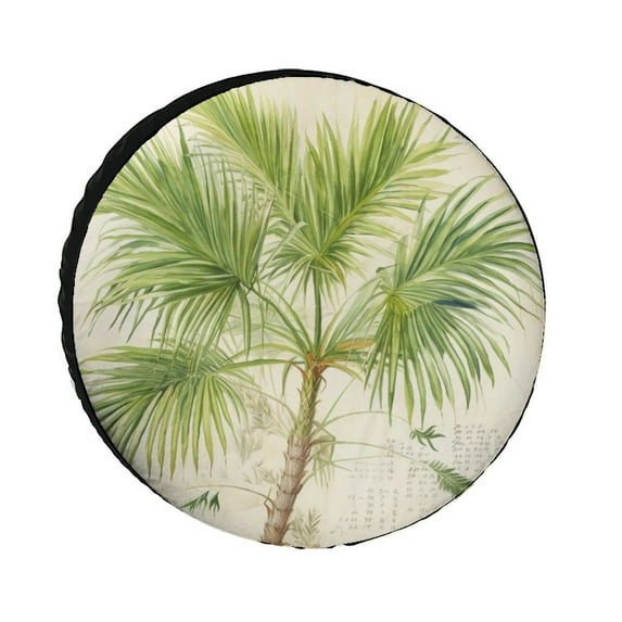 Camper Spare Tire Cover 15inch Green Palm Tree Wheel Protectors Weatherproof Tropical Paradise Plant for Fit for SUV Truck Travel Trailer Fits Tire for Trailer RV SUV and Many Vehicle
