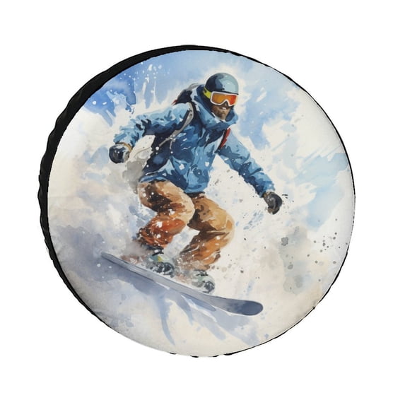 Camper Spare Tire Cover 15inch Watercolor Snowboarder Wheel Protectors Weatherproof Mountains Ski for Camper Trailer Truck SUV Universal Fits Tire for Trailer RV SUV and Many Vehicle