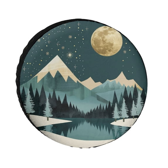 Camper Spare Tire Cover Abstract Mountains Lake Landscape Weatherproof Universal Wheel Protectors Mountain Forest Tire Cover Universal Fit for Trailer SUV Truck Camper Travel Trailers 15 Inch