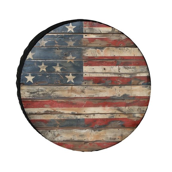 Camper Spare Tire Cover American Flag Vintage Protectors Weatherproof Dust-Proof USA Patriotic Independence Memorial Day Tire Cover Universal Fit for Trailer SUV Truck Camper Travel Trailer 12 Inch