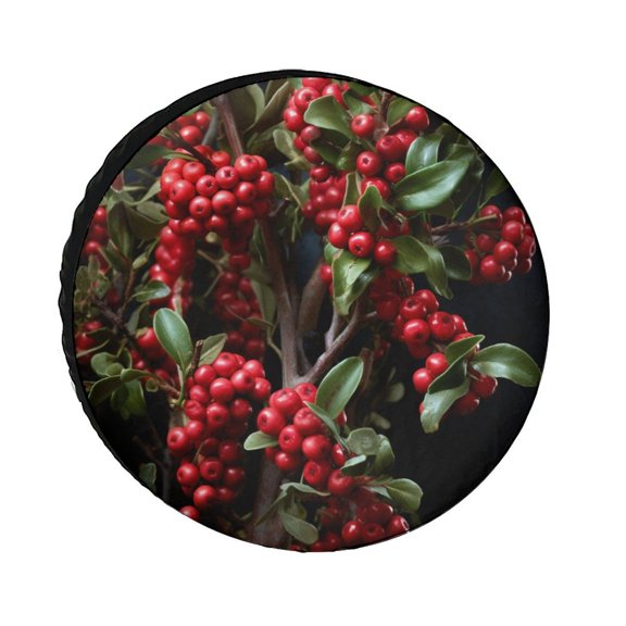 Camper Spare Tire Cover Christmas Berry Weatherproof Wheel Protectors Christmas Holly Berries Tire Cover for Camper Trailer Truck SUV Universal 12inch Camper Spare Tire Cover