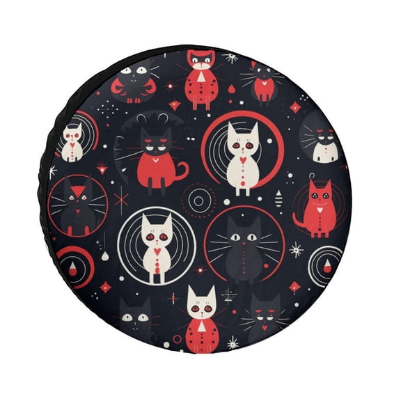 Camper Spare Tire Cover Christmas Black Cat Waterproof Sun Protection Funny Cat Theme Tire Cover Universal Fit for Trailer SUV Truck Camper Travel Trailer 12inch