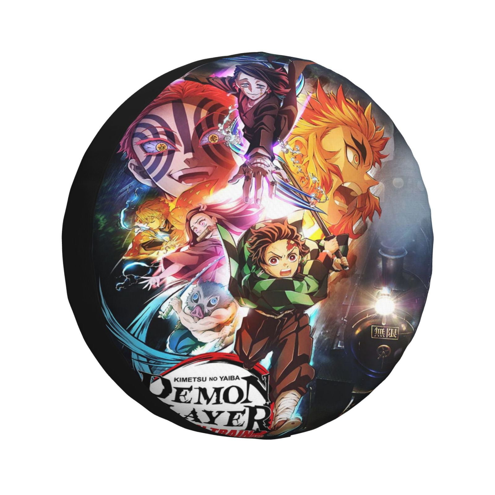 Douma Demon Slayer Red Grunge Design Spare Tire Cover with Fan Pose and Piercing Eyes Detail TS04