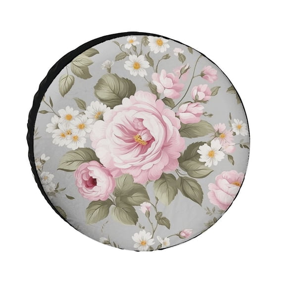 Camper Spare Tire Cover Watercolor Floral Pattern Rose Wheel Protectors Weatherproof Retro with Pink Flowers And Leaves Tire Cover for Camper Travel Trailer SUV Truck 12inch
