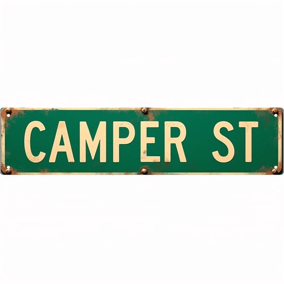 Camper Street Tin Decor 16*4 Inches "CAMPER ST" Campsite/RV Wall Art - Retro Camping Accent, RV Decor, Camper Metal Sign