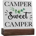 thumbnail image 1 of Camper Sweet Camper Artwork Ceramic Table Sign Rustic Farmhouse Style Camping Wood Home Desk Sign Decor For Presents, 1 of 6