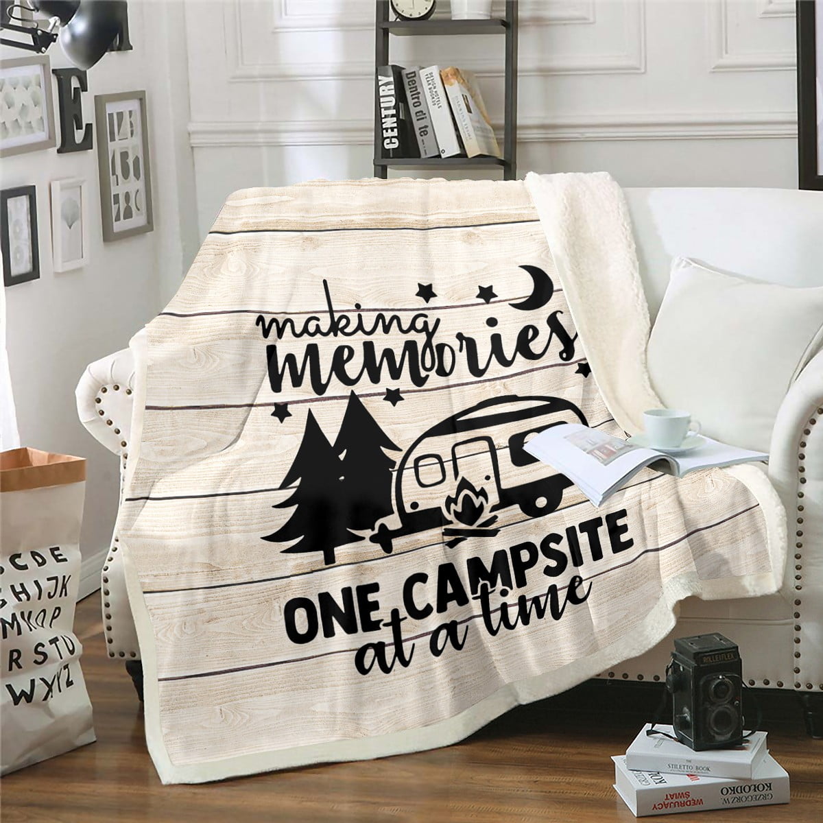 Camper Throw Blanket,Camping Themed Blanket for Travel Trailers,RV