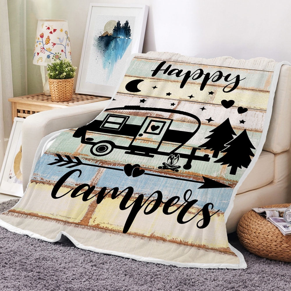 Camper Throw Blankets RV Camper Accessories for Travel Trailers Flannel Camping Soft Warm Cozy Throws Cover for Couch Chair Sofa Bed Outdoor Inside Beach Travel Decor 50 x60 inch Walmart