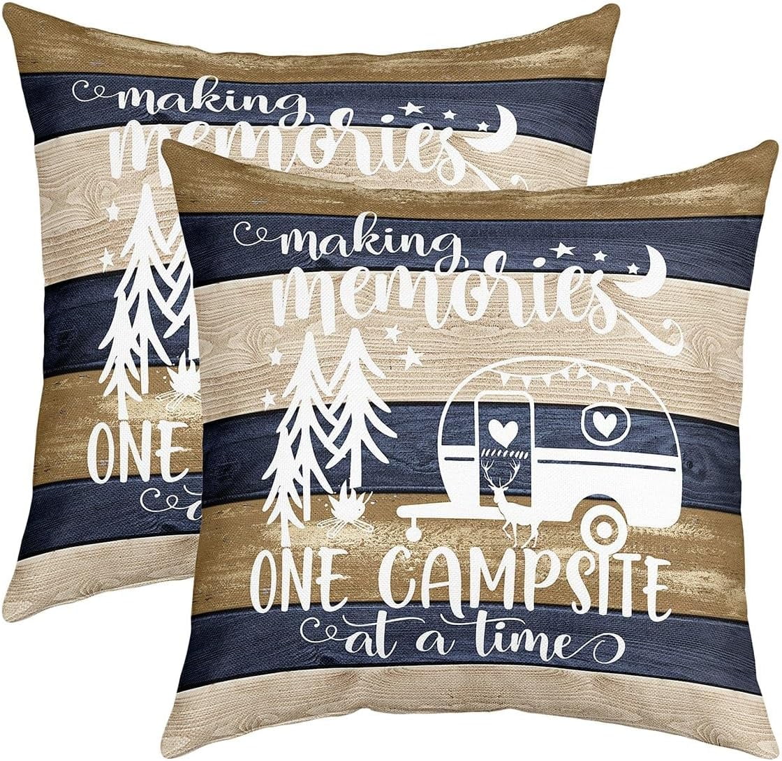 Camper Throw Pillow Covers 20x20 Inch 1Pcs, Happy Camping Decorative