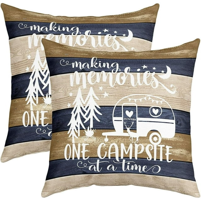 Camper Throw Pillow Covers 20x20 Inch 1Pcs, Happy Camping Decorative