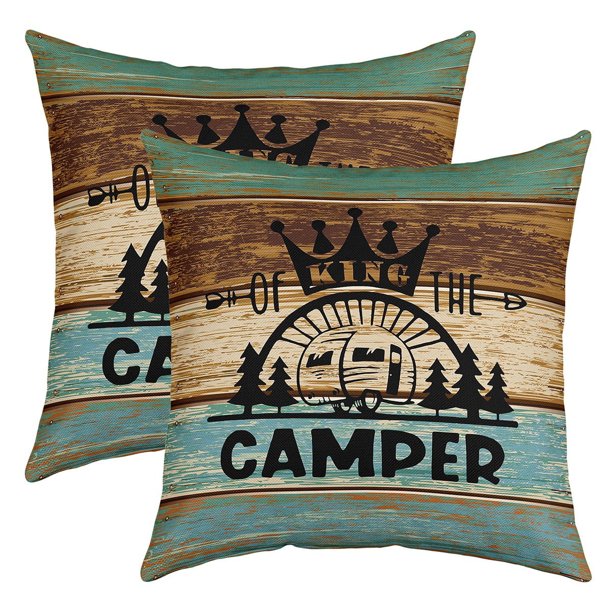 Camper Throw Pillow Covers,Camping Themed Pillow Covers for Travel