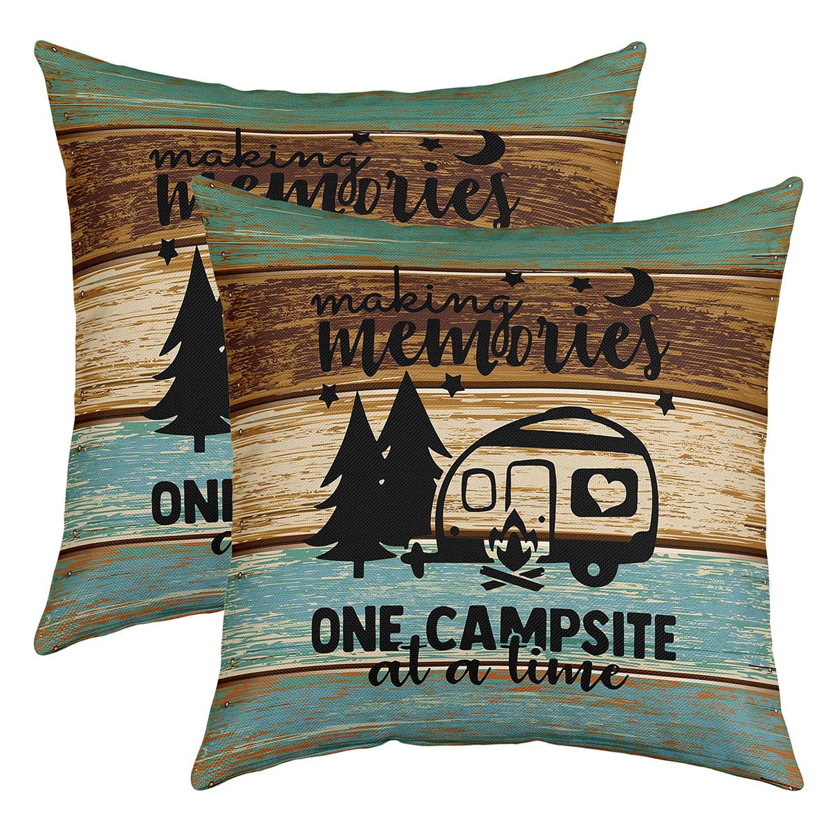 Camper Throw Pillow Covers,Camping Themed Pillow Covers for Travel