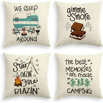 Camper Trailer Campfire Throw Pillow Covers, 18 x 18 Inch Gimme S''More Tree Pillows Cushion Case for Sofa Couch Set of 4