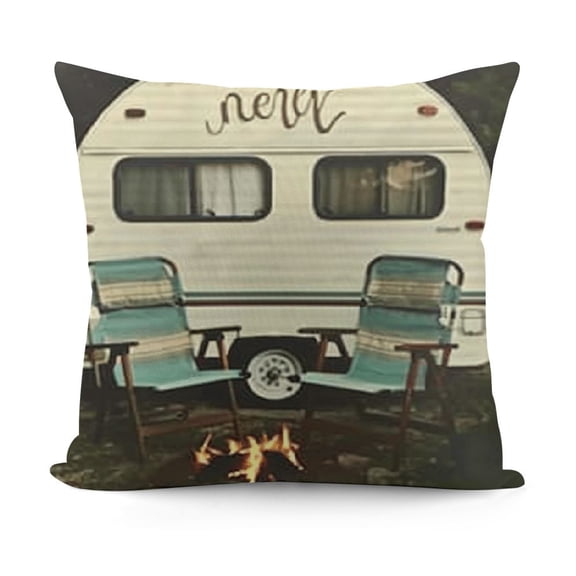 Camper Trailer Campfire Throw Pillow Covers, Gimme S'More Tree Pillows Cushion Case for Sofa Couch