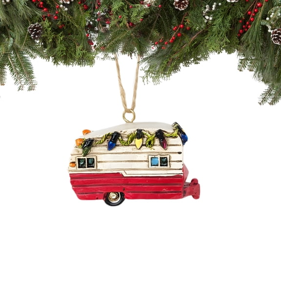 Camper Trailer Christmas Ornament – Resin Hanging Decoration for Christmas Tree or Holiday Display, Vintage Camping Style for Outdoor Enthusiasts,Travelers, & Adventure Lovers, Unique Keepsake Gift