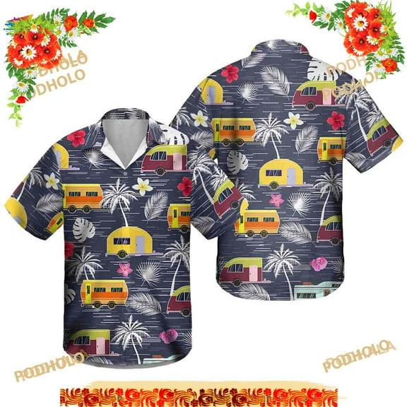Camper Tropical Hawaiian Shirt, Camping Button Shirt