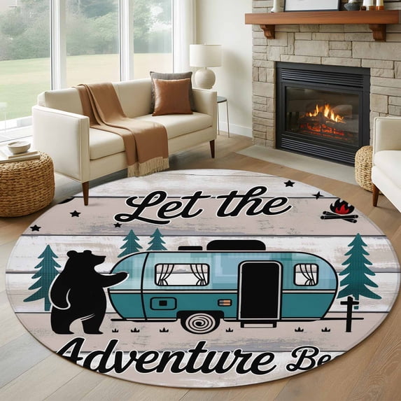 Camper Van Bear 5FT Round Area Rugs for Living Room Let The Adventur ...