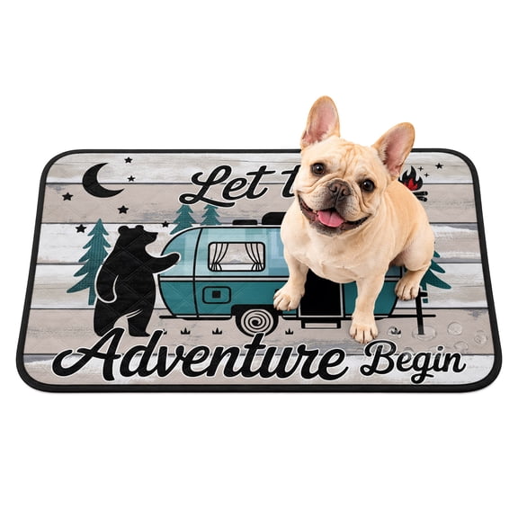 Camper Van Bear Washable Pee Pads for Dogs, Let The Adventur Vintage Wood Grain Reusable Puppy Pads Waterproof Pet Mat, Absorbent Dog Pee Pads for Crate Pet Training Whelping Playpen Mats 24"x18"