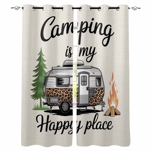Camper Van Blackout Curtains for Bedroom/Living Room, Thermal Insulated Kitchen Curtains, Modern Vintage Camping Burlap Rustic Grommet Darkening Window Treatment Drapes 27.5"x39"x2