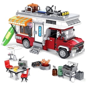 Camper Van Building Blocks Set 880Pieces Assembly Toys Micro Bricks with LED Lights for Adults Desktop Decoration Gifts