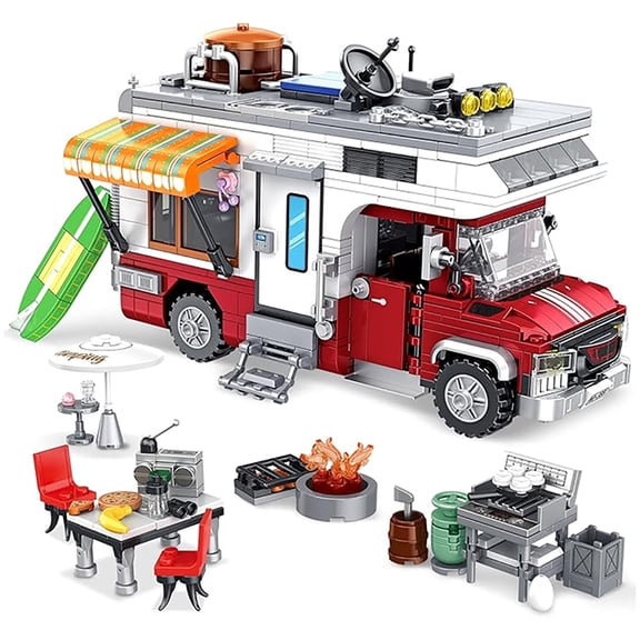 Camper Van Building Blocks Set 880Pieces Assembly Toys Micro Bricks with LED Lights for Adults Desktop Decoration Gifts