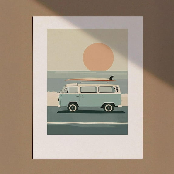 Camper Van Decor, Vw Van Poster, Beach Print, Retro Van Print, Beach Decor, Surf Print Art, Coastal Vintage Surf Poster Wall Art, Modern Wall Decor, 16x24 UNFRAMED
