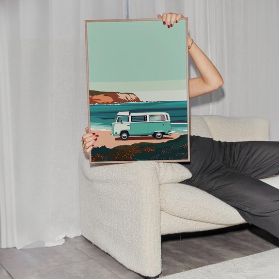 Camper Van Decor, Vw Van Poster, Beach Print, Retro Van Print, Beach Decor, Surf Print Art, Coastal Vintage Surf Poster Wall Art, Modern Wall Decor, 8x12 UNFRAMED