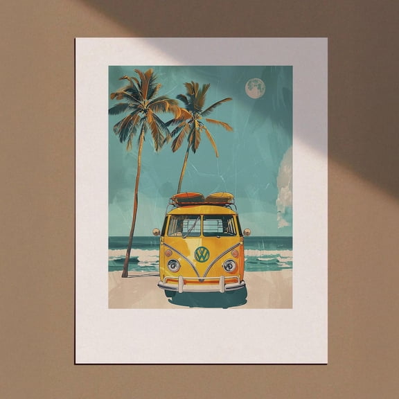Camper Van Decor, Vw Van Poster, Beach Print, Retro Van Print, Beach Decor, Surf Print Art, Coastal Vintage Surf Poster Wall Art, Modern Wall Decor, 8x12 UNFRAMED