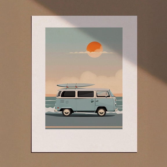 Camper Van Decor, Vw Van Poster, Beach Print, Retro Van Print, Beach Decor, Surf Print Art, Coastal Vintage Surf Poster Wall Art, Modern Wall Decor, 8x12 UNFRAMED