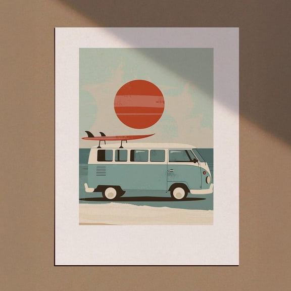 Camper Van Decor, Vw Van Poster, Beach Print, Retro Van Print, Beach Decor, Surf Print Art, Coastal Vintage Surf Poster Wall Art, Modern Wall Decor, 8x12 UNFRAMED