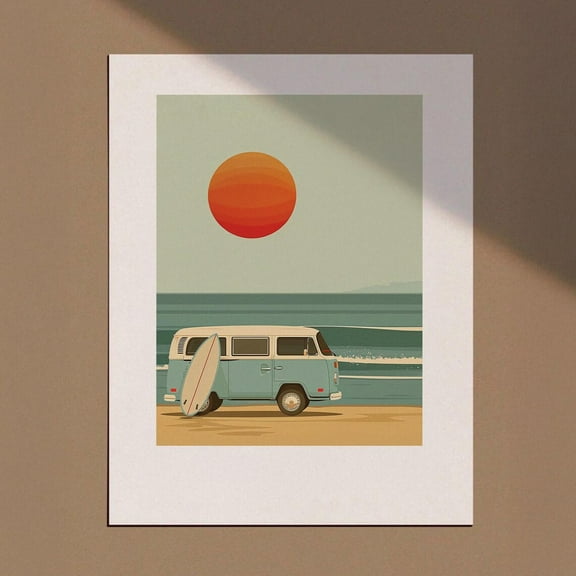 Camper Van Decor, Vw Van Poster, Beach Print, Retro Van Print, Beach Decor, Surf Print Art, Coastal Vintage Surf Poster Wall Art, Modern Wall Decor, 8x12 UNFRAMED