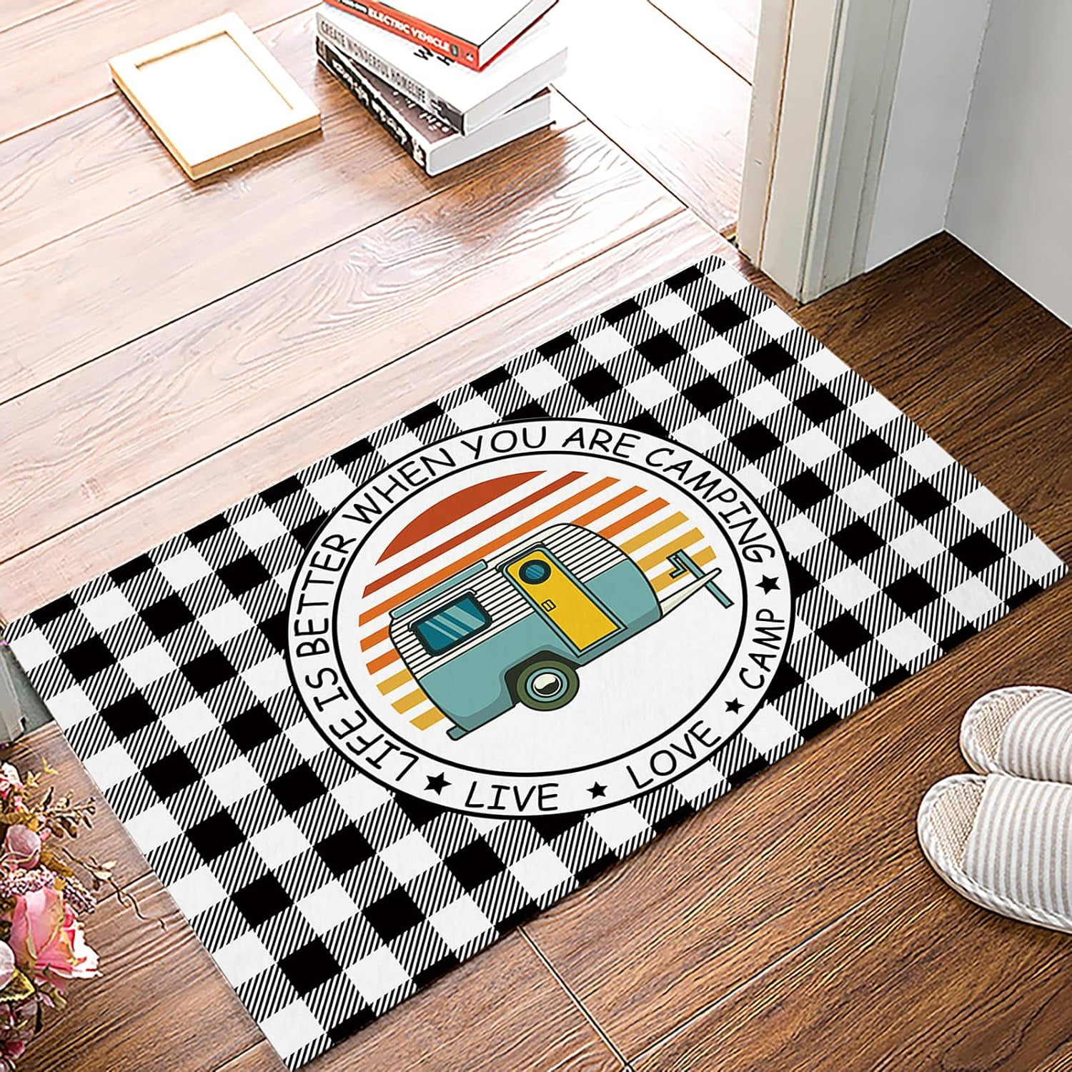 Camper Van Fashion Buffalo Grid Blackdrop Campings Indoor Doormat Non
